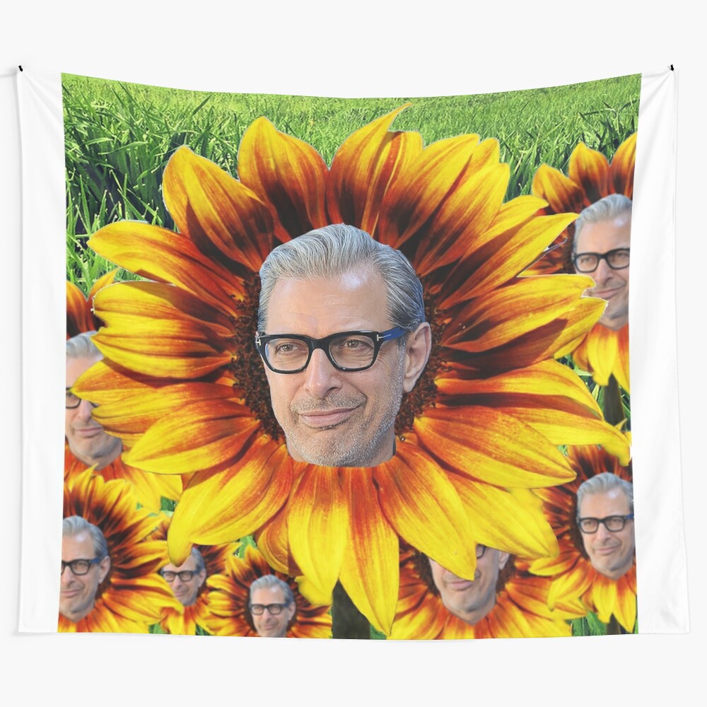 Colorful collage featuring Jeff Goldblum with sunflowers and nature