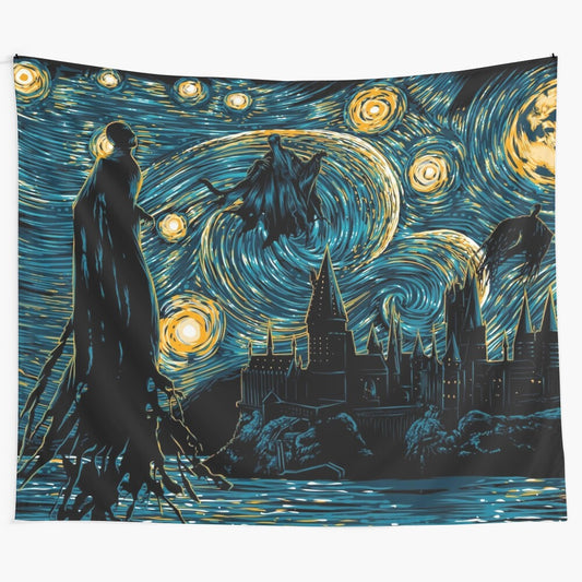 Whimsical tapestry featuring a silhouette of dementors against a starry night sky