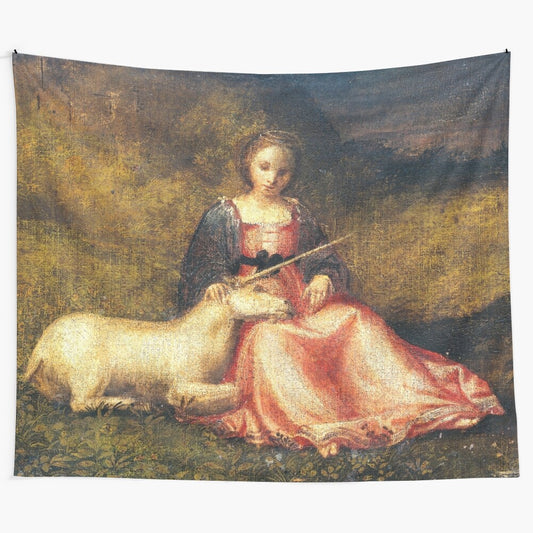 Renaissance tapestry depicting a lady and a unicorn, a classic fantasy art scene