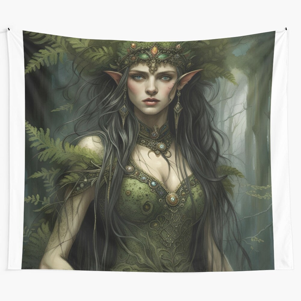 Elf of the Woods and Green Places Tapestry featuring a fantasy woodland elf