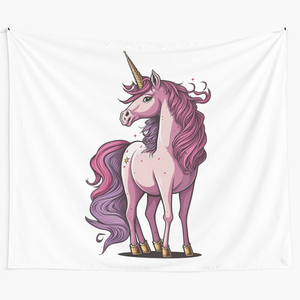 Colorful pink and purple unicorn design tapestry wall hanging