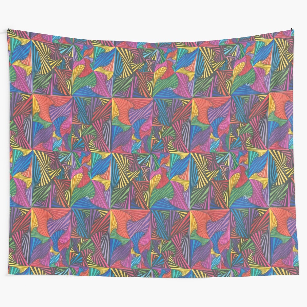 Influcks tapestry featuring vibrant, kaleidoscopic abstract and psychedelic spiral design