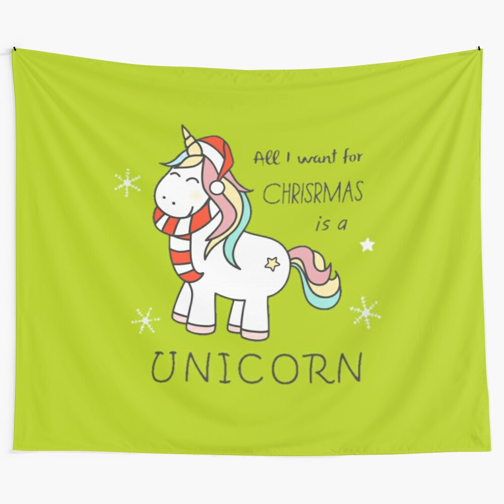 Christmas unicorn tapestry with a magical, festive design