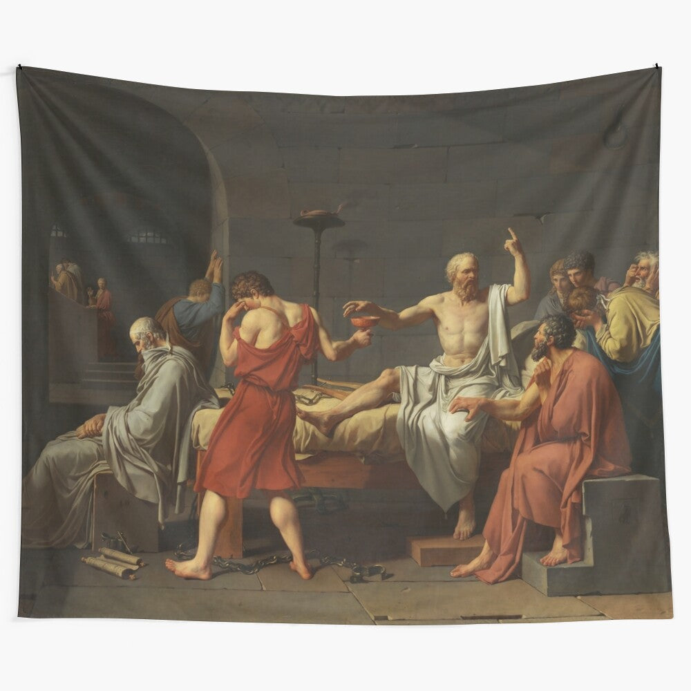 Tapestry wall art featuring the painting "The Death of Socrates" by Jacques-Louis David