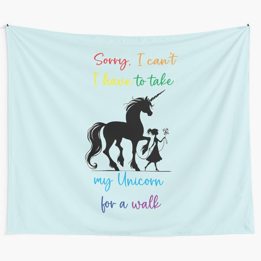 Whimsical unicorn tapestry featuring a magical creature in a fantasy scene