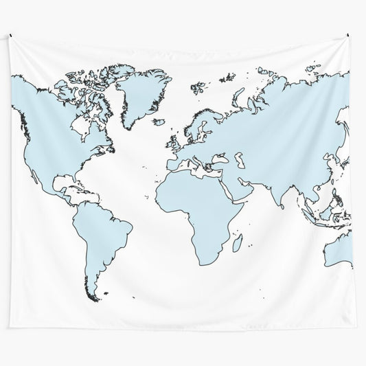 Grungy blue world map tapestry wall hanging