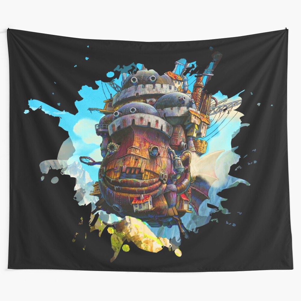 8-bit inspired fan art tapestry featuring Howl's Moving Castle characters