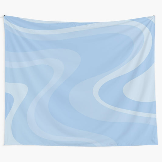 Powder blue abstract tapestry with retro swirls and modern minimalist design