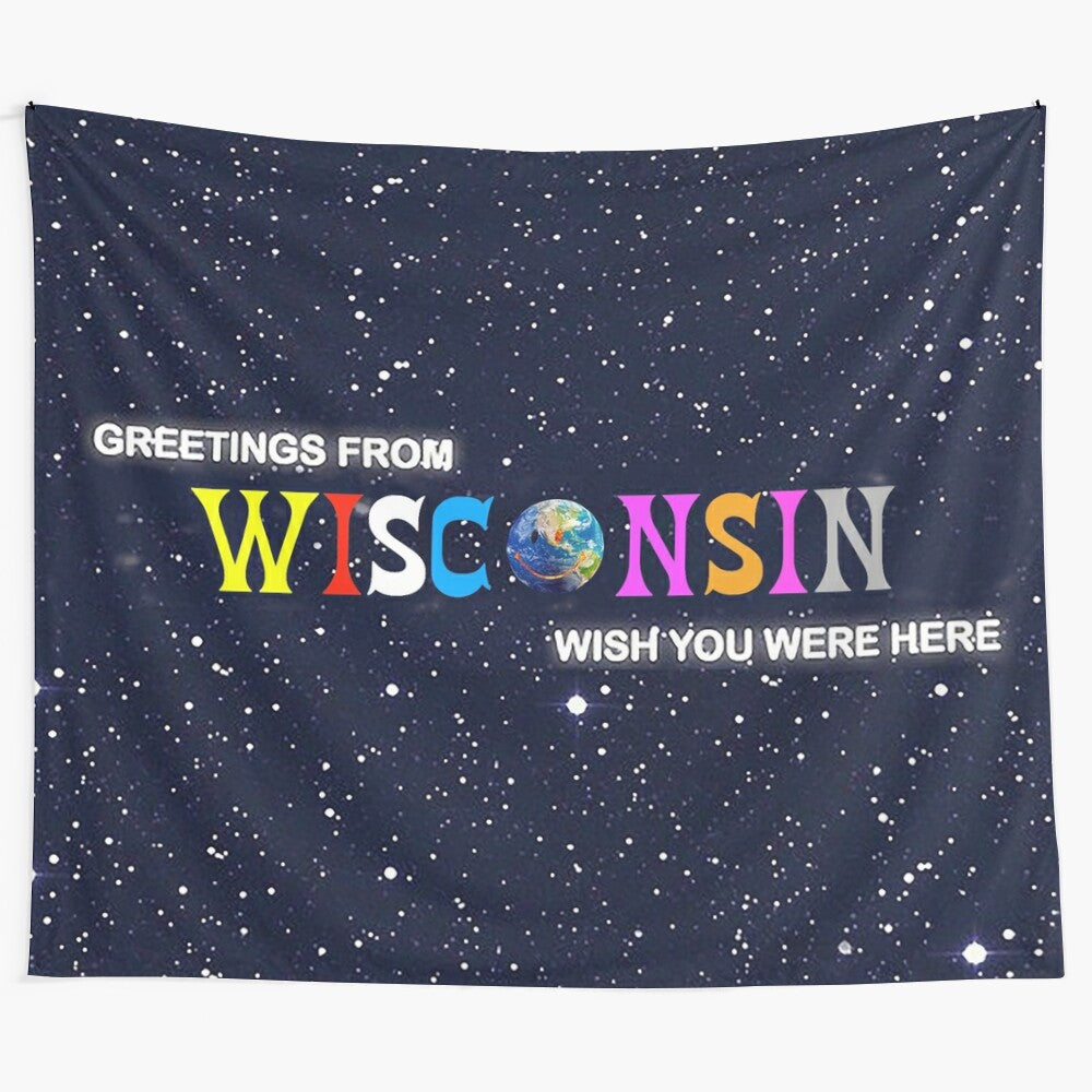 Wisconsin Badgers-Inspired Astroworld Tapestry featuring vibrant colors and patterns