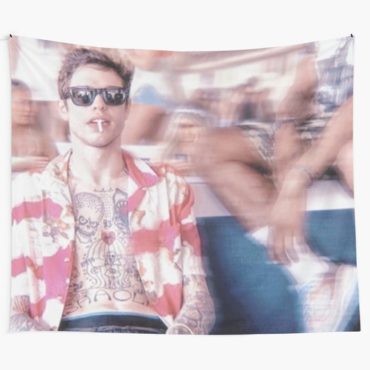 Psychedelic tapestry featuring Pete Davidson in a trippy, college party-inspired design