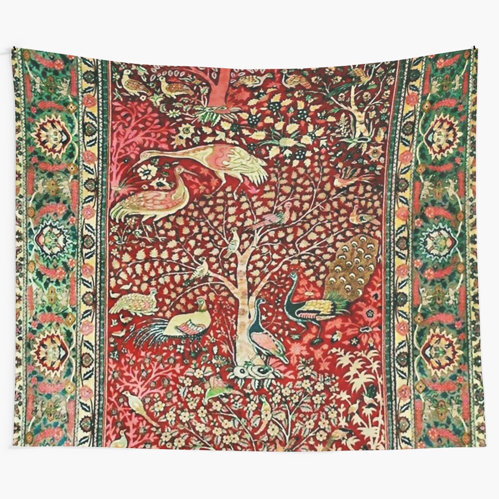 Antique Persian rug tapestry with bird, tree, and floral design