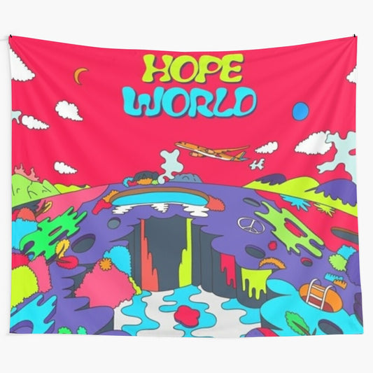 Colorful and surreal "Hope World" tapestry inspired by BTS member J-Hope