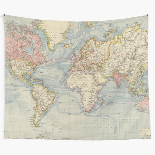 Vintage-style 1883 world map tapestry