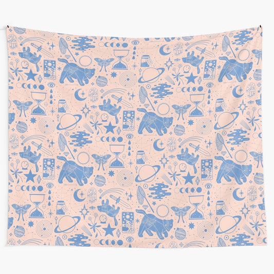 Enchanting pastel-colored tapestry featuring stars, constellations, and mythical bears