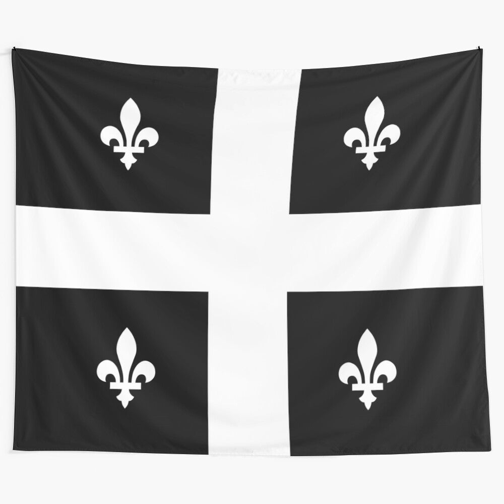 Black and white Quebec flag with fleurs de lys, gothic and patriotic design