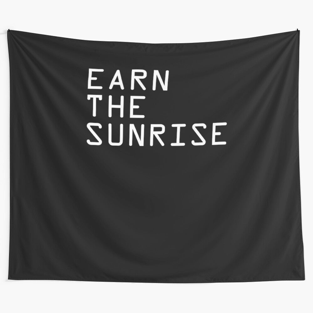 Motivational sunrise tapestry with inspirational imagery and text