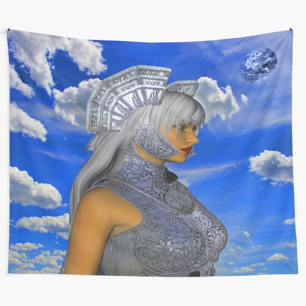 Sky warrior tapestry with celestial and fantasy design