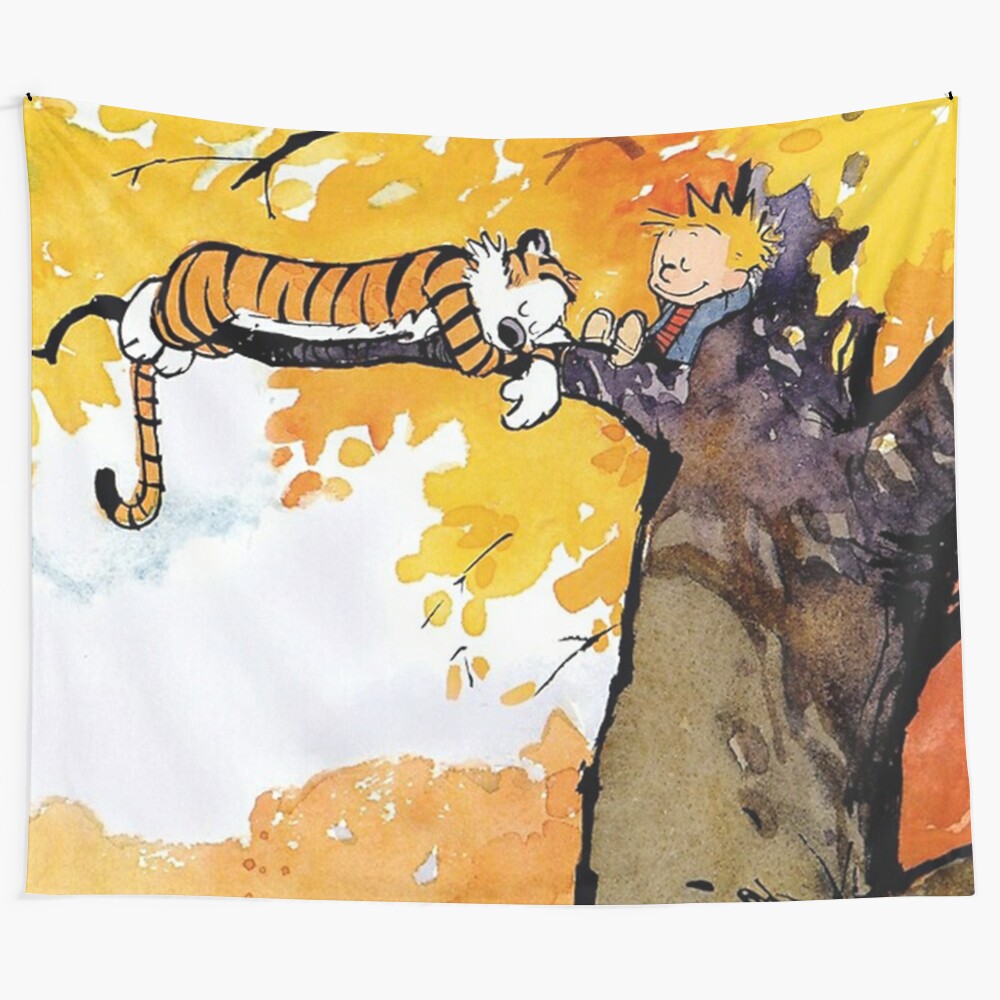 Calvin and Hobbes inspired tapestry featuring characters from the popular comic strip