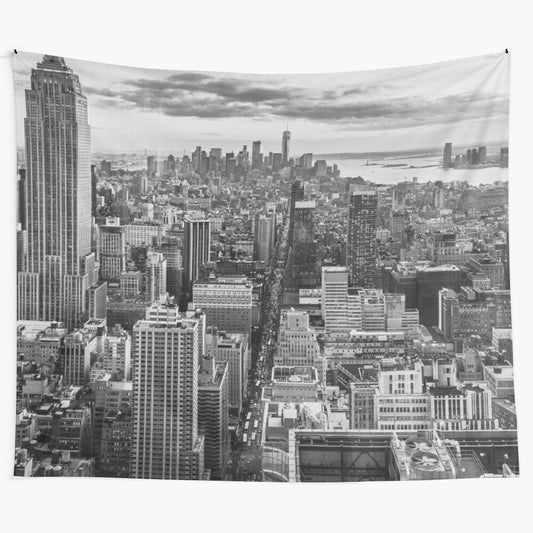 Black and white tapestry featuring the iconic New York City skyline and Empire State Building