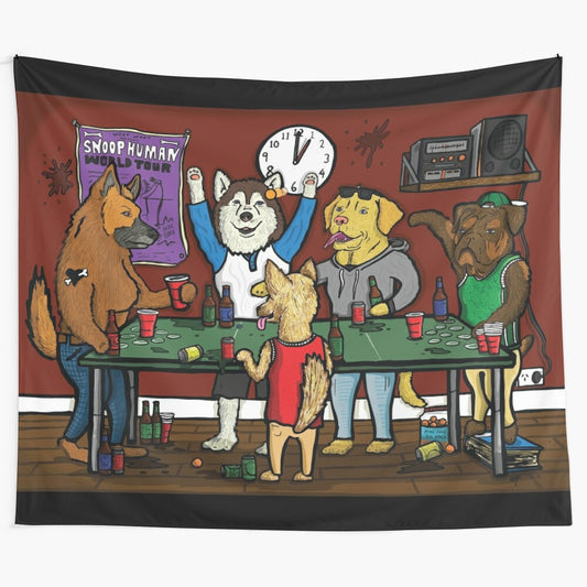 Dogs Playing Pong Tapestry