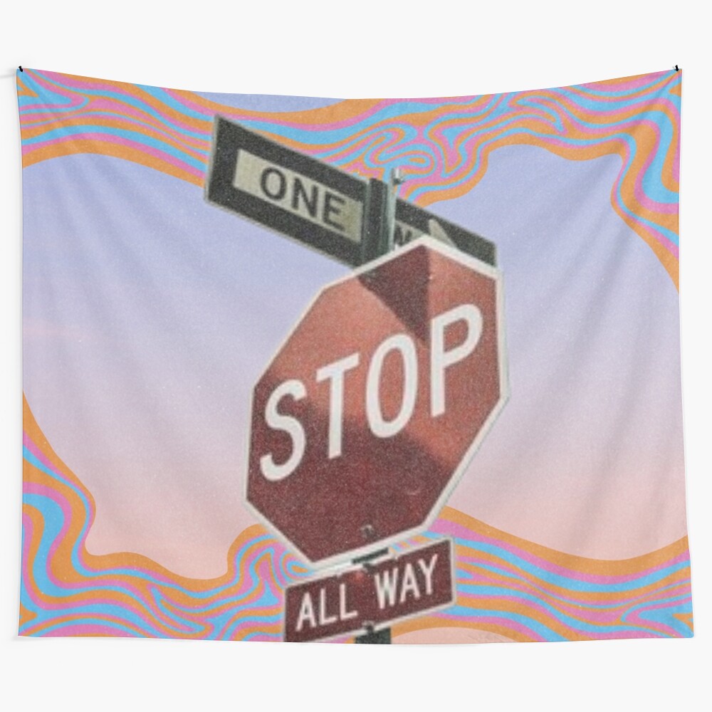 Trippy, psychedelic stop sign abstract art tapestry