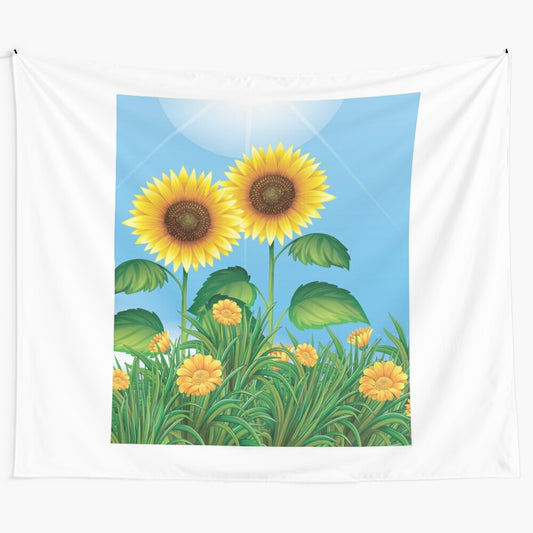 Aesthetic sunflower field tapestry with a stunning natural landscape