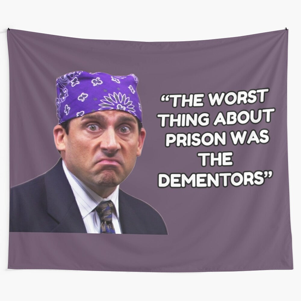 Unofficial "Prison Mike Dementors" themed t-shirt tapestry featuring Michael Scott from The Office