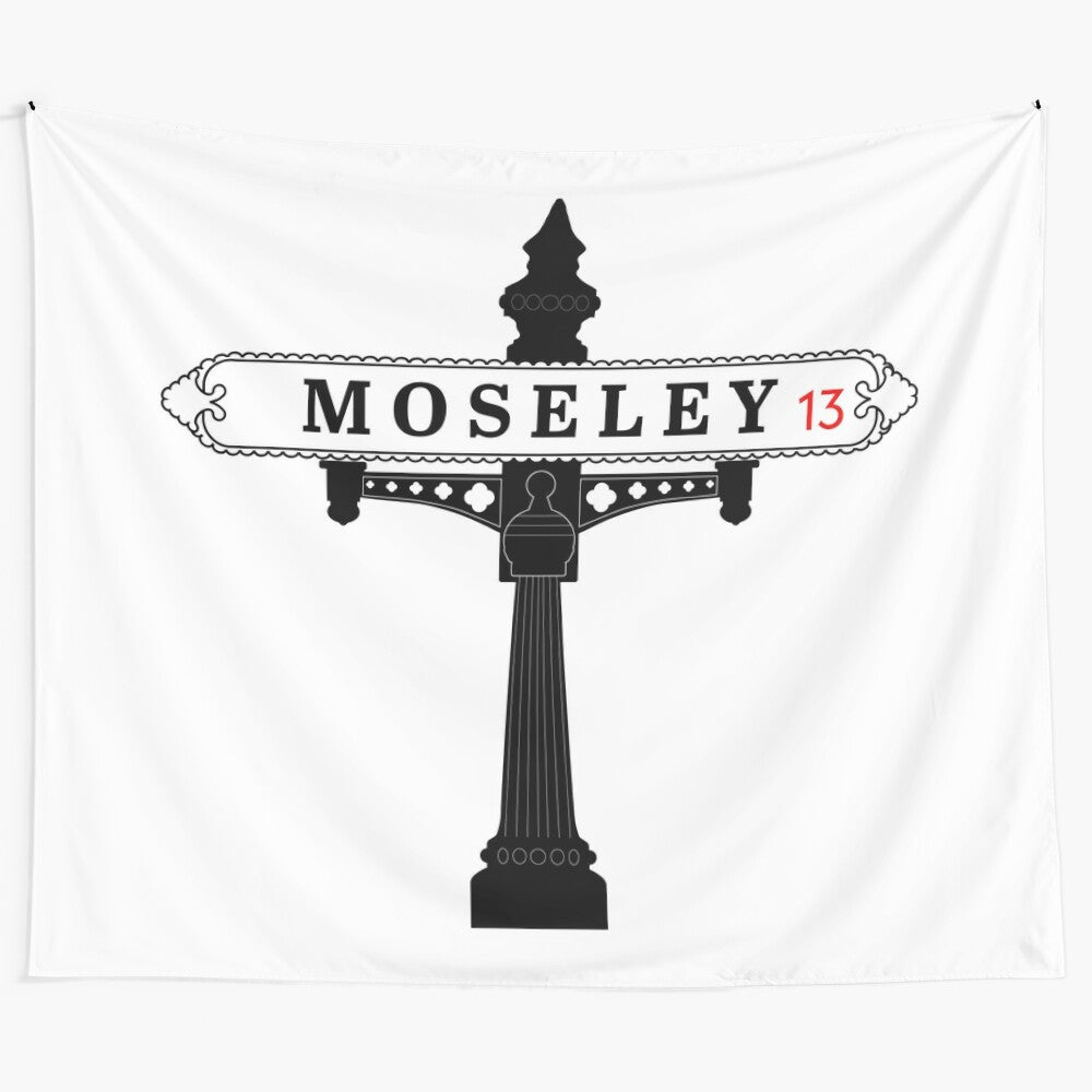 Moseley B13 vintage-style street sign tapestry with retro Birmingham, UK design