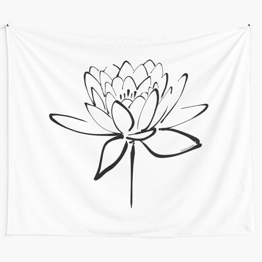 Lotus flower calligraphy artwork tapestry depicting a serene Asian-inspired design