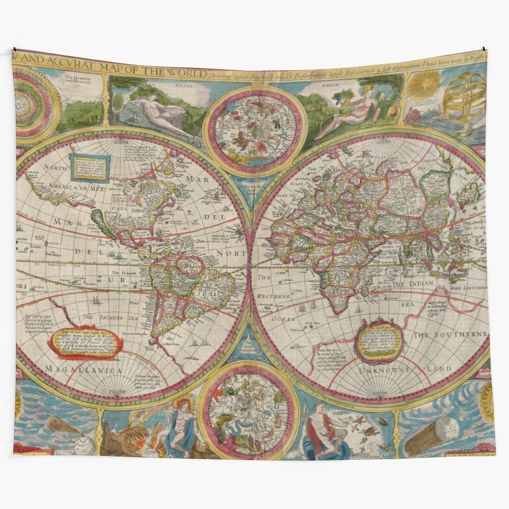 Vintage 1662 World Map Tapestry