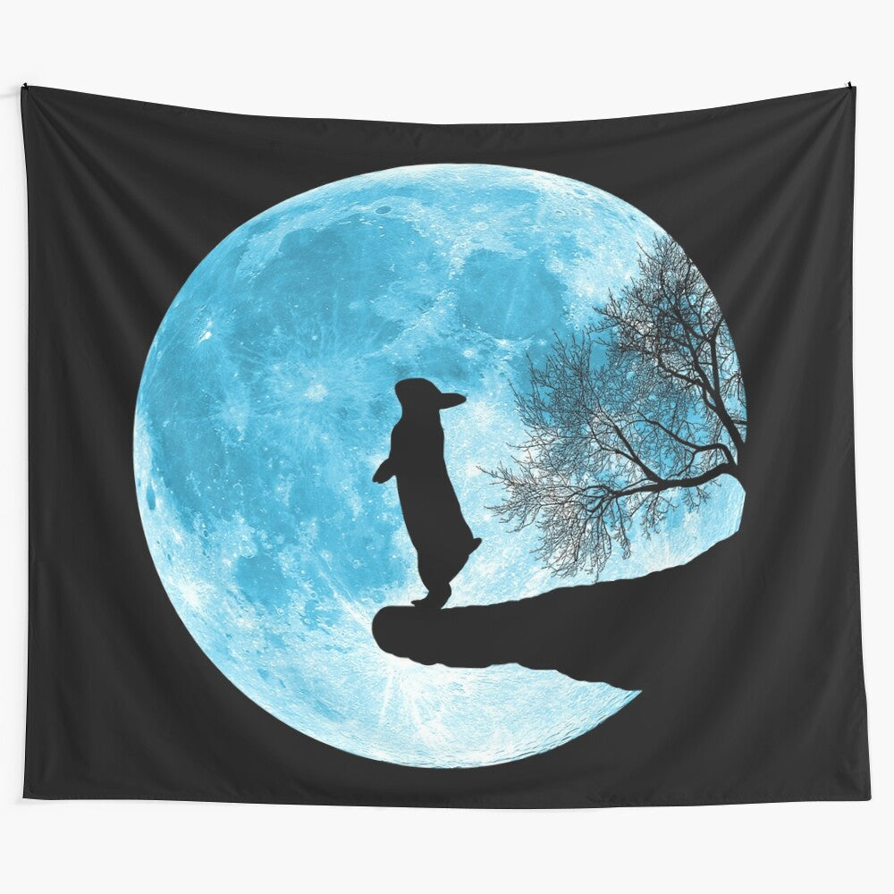 Mystical moon bunny silhouette against a teal blue mountain landscape