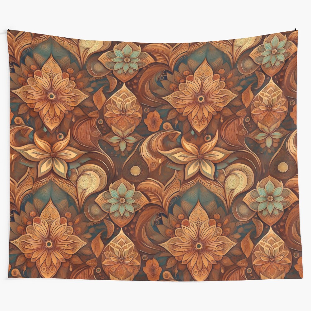 Retro boho tapestry with vibrant floral pattern for bohemian home decor