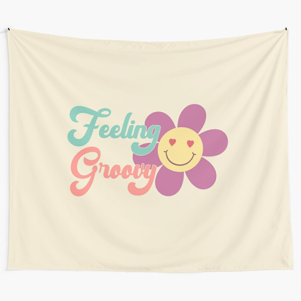 Colorful tapestry with groovy hippie design