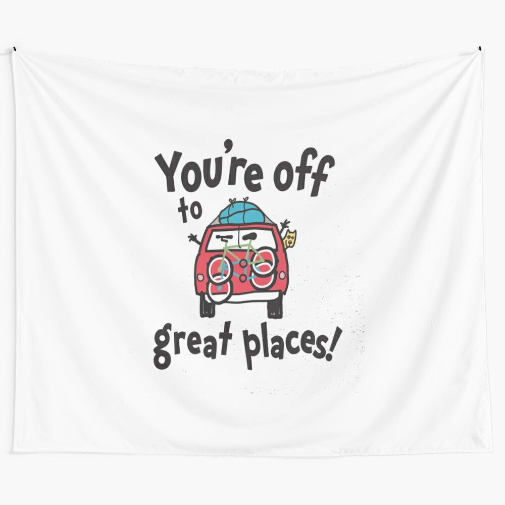 Inspirational "You're Off to Great Places" tapestry wall hanging with motivational quote