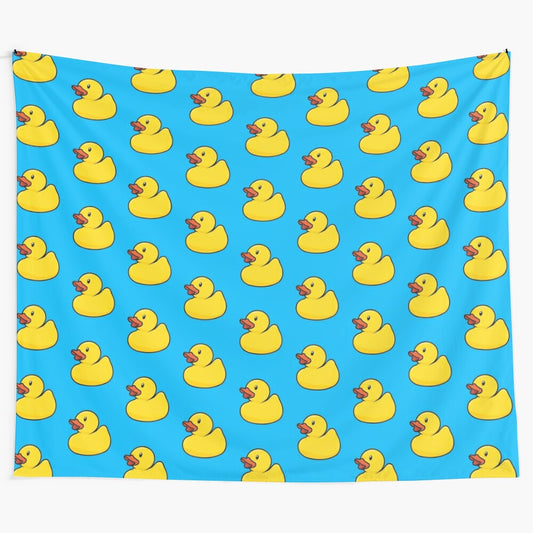 Colorful rubber duck tapestry featuring cute bath time ducks