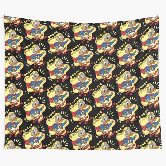 Kawaii superhero duck illustration on tapestry