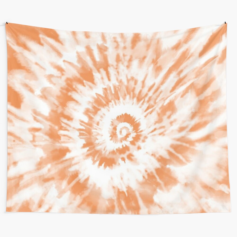 Orange tie-dye tapestry with psychedelic pattern