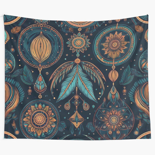 Boho chic bronze embellished retro tapestry wall hanging