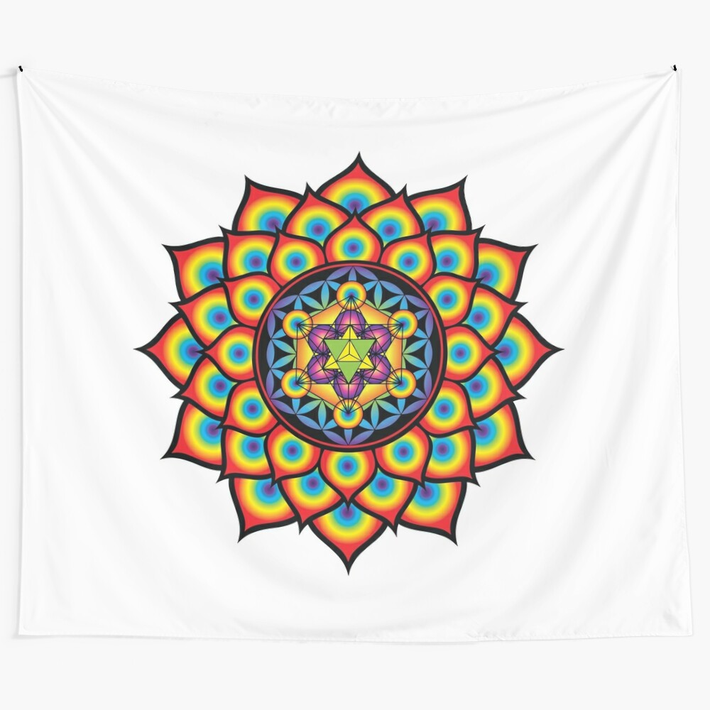 Flower of Life and Metatron's Cube sacred geometry tapestry