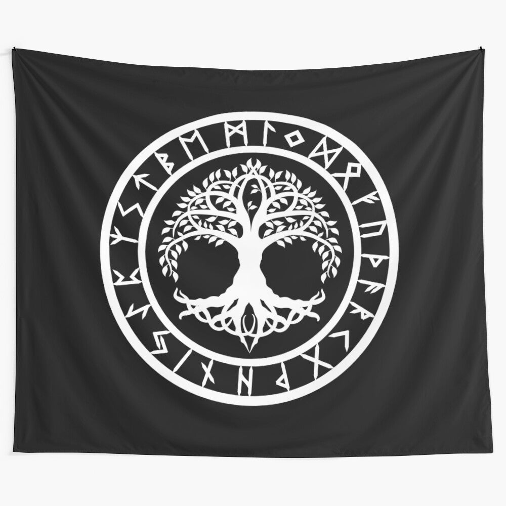 Yggdrasil Rune Circle Tapestry - Norse Mythology Wall Art