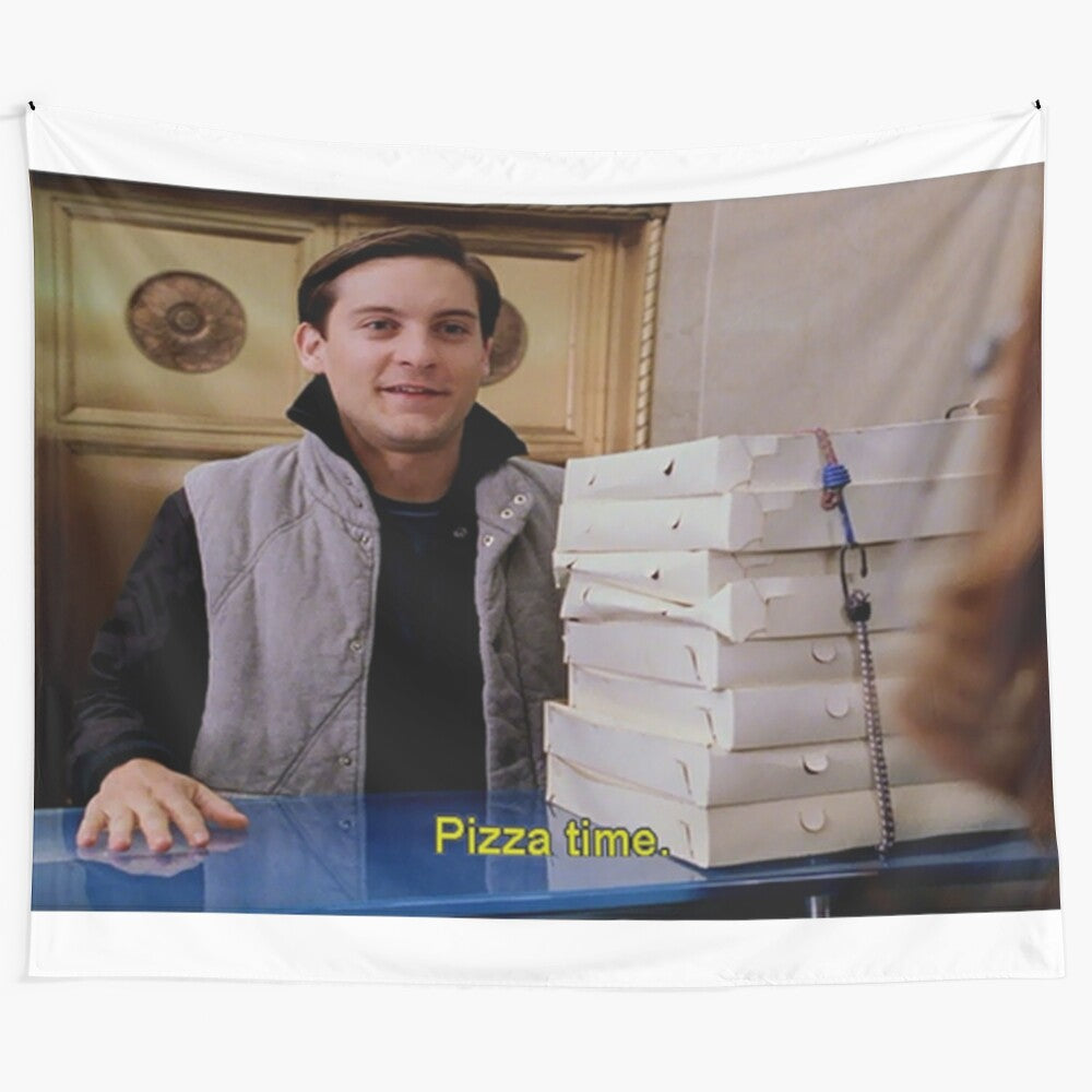 Spider-Man themed pizza time wall tapestry