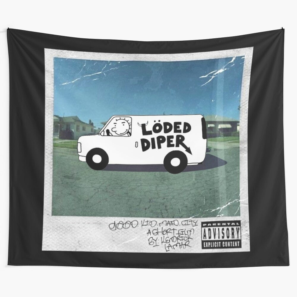 Grunge-inspired tapestry featuring Loded Diper, a fictional band from the Diary of a Wimpy Kid series