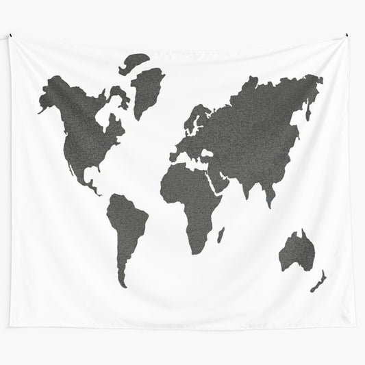 Vintage-inspired world map tapestry wall hanging featuring an antique-style cartographic design