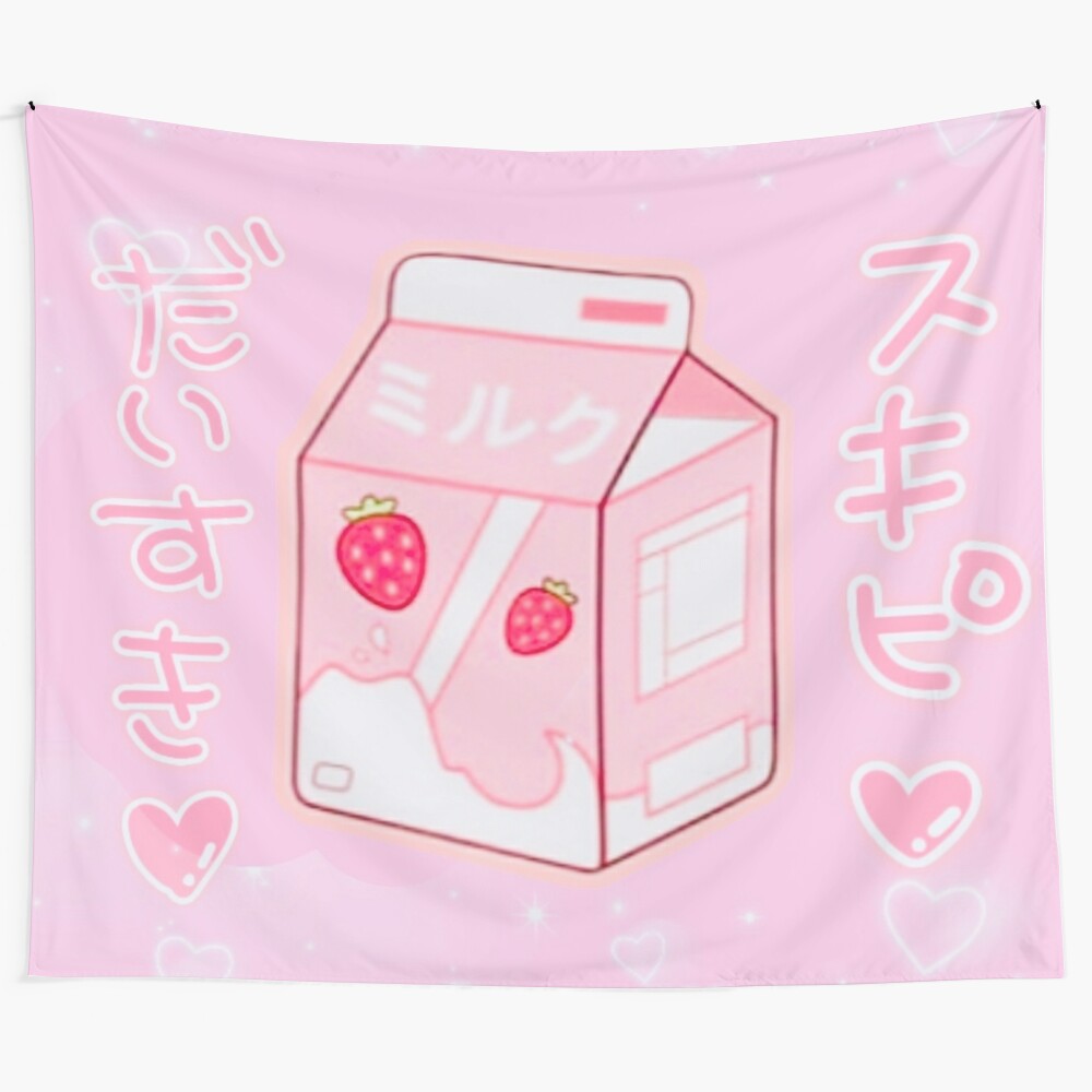 Strawberry milk-themed tapestry in pastel colors