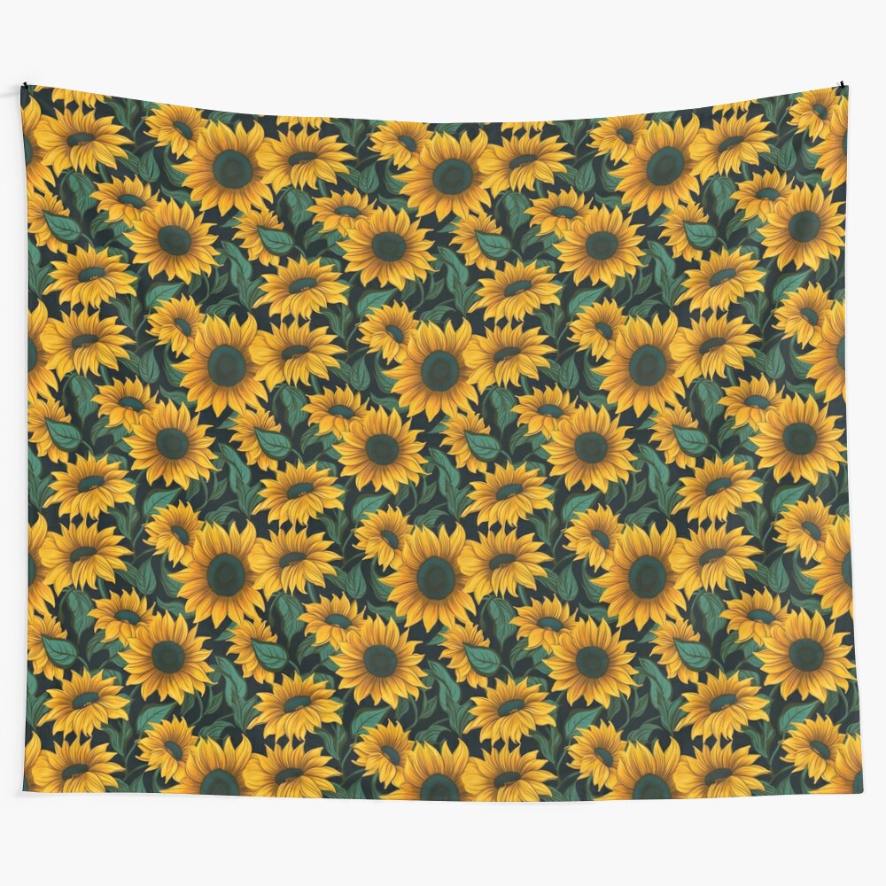 Lovely yellow sunflowers blooming in a field, tapestry wall hanging