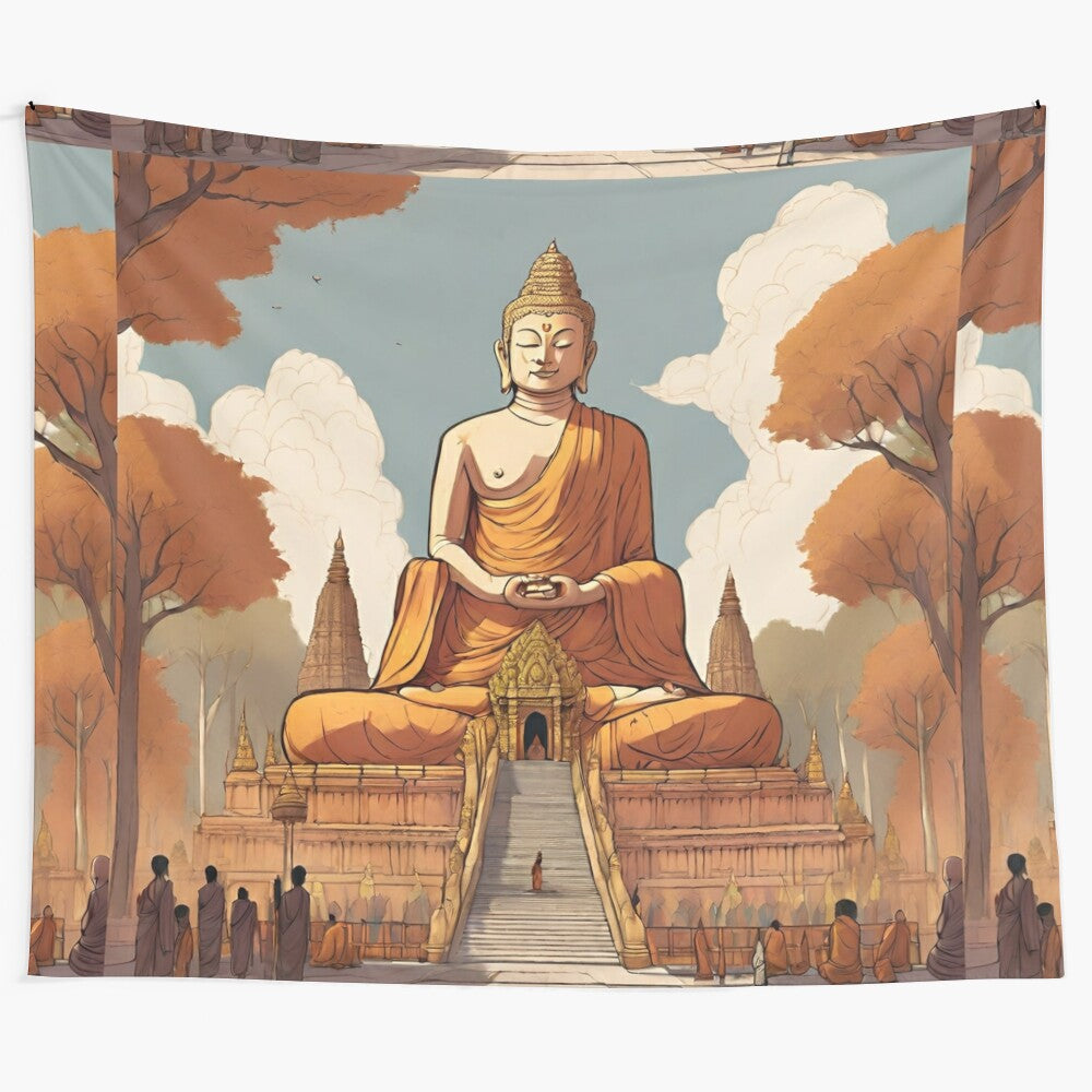 Bodh Gaya vintage tapestry depicting the cityscape and nature landscape of the Indian city