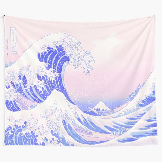 Pastel aesthetic Great Wave Kanagawa Japanese tapestry