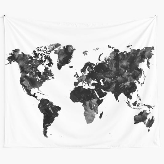 Watercolor world map tapestry wall hanging