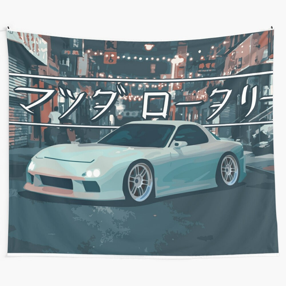 Mazda RX7 Chinatown-inspired tapestry with rotary engine and drift car design