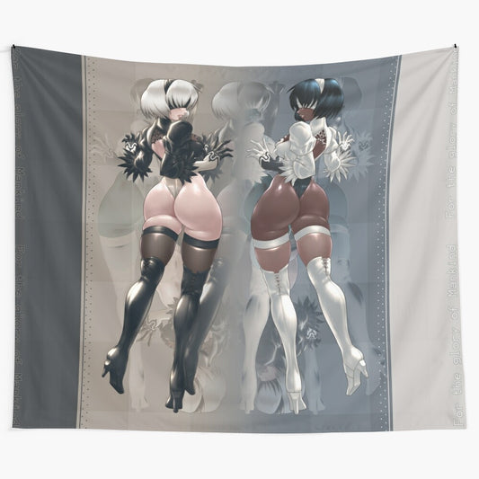 Shiny gothic-inspired 2B Nier Automata fan art tapestry